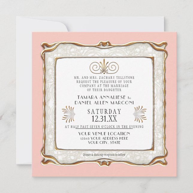Art Deco Rosa Gatsby New Orleans Club Einladung (Vorderseite)