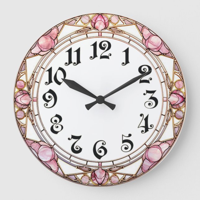 Art Deco Rosa Große Wanduhr (Vorderseite)