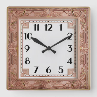 Art Deco Rosa Quadratische Wanduhr