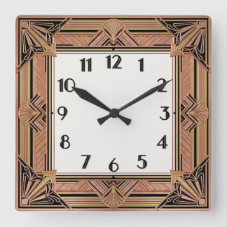Art Deco Rosa Quadratische Wanduhr