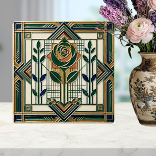 Art Deco Rose geometrische Smaragdgrün-Fliese Fliese