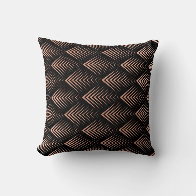 Art Deco Rose God Copper Black Geometric Tribal Kissen (Vorderseite)
