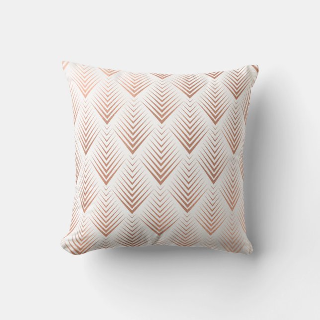 Art Deco Rose God Copper White Geometric Tribal Kissen (Vorderseite)