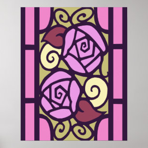 Art-Déco-Rose in Rosa und Gold Poster