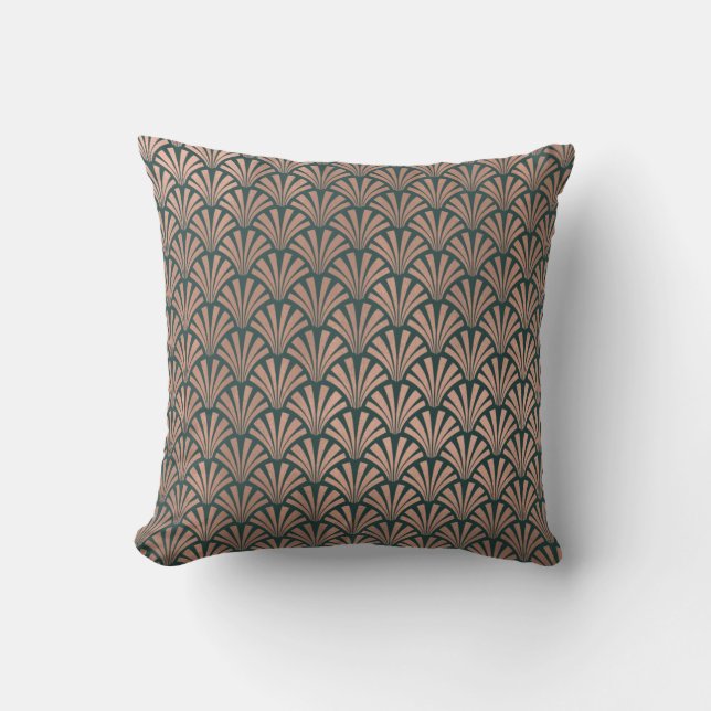 Art Déco Rose, Kupfer Aquamarin gren Seashell Scal Kissen (Vorderseite)