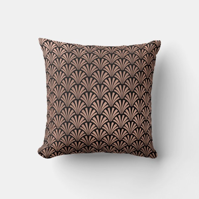 Art Deco Rose, Kupfer Schwarze Muscheln Skala Kissen (Vorderseite)