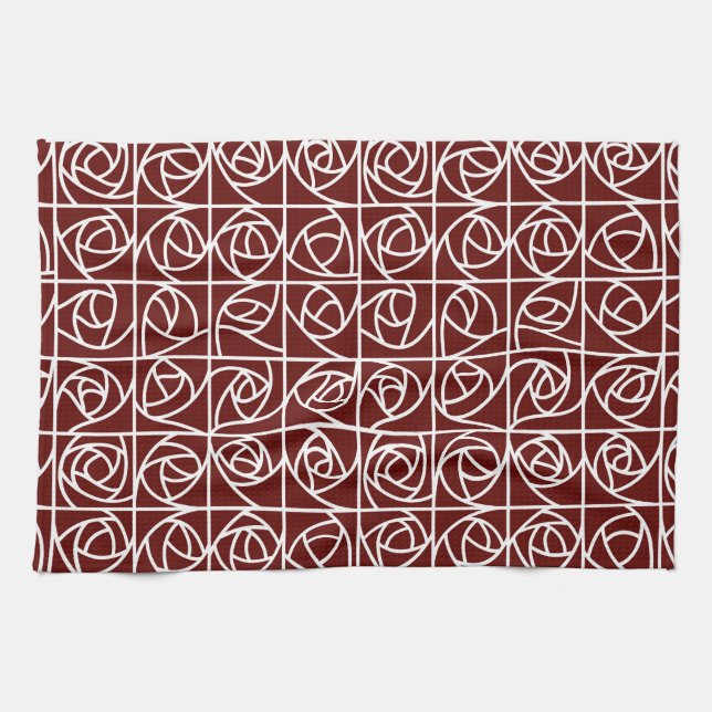 Art Deco Rose Square Stilvoll Rot Geschirrtuch (Horizontal)