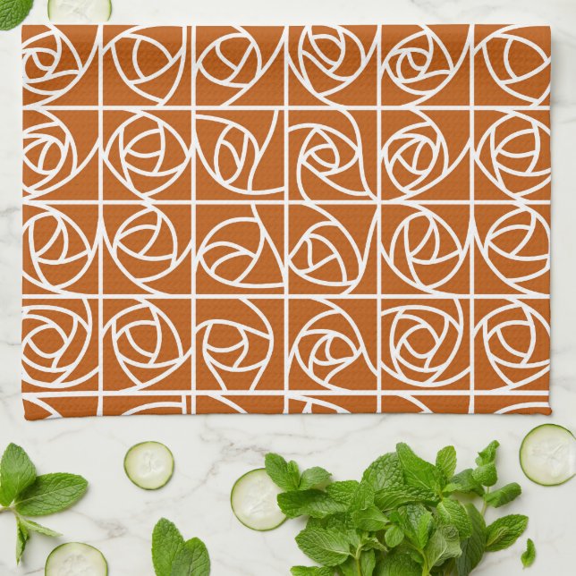Art Deco Rose Square Stilvolle Blumenorange Geschirrtuch (Gefaltet)