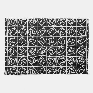 Art Deco Rose Square Stilvolle, florale Schwarz-we Geschirrtuch