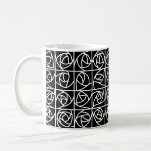 Art Deco Rose Square Stilvolle, florale Schwarz-we Kaffeetasse