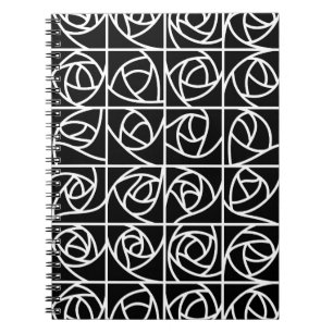 Art Deco Rose Square Stilvolle, florale Schwarz-we Notizblock