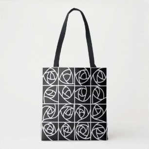 Art Deco Rose Square Stilvolle, florale Schwarz-we Tasche