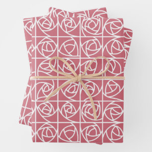 Art Deco Rose Squares Stilvolles Blumenrosa Geschenkpapier Set