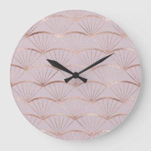 Art Deco, Roségold-Lüfterkacheln. Große Wanduhr