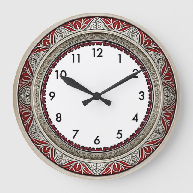 Art Deco Rot Große Wanduhr (Vorderseite)