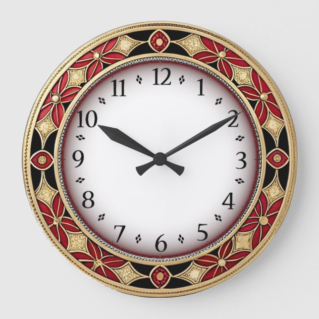 Art Deco Rot Große Wanduhr (Vorderseite)