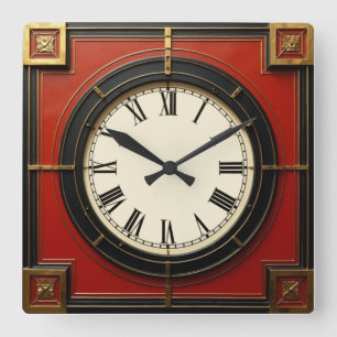 Art Deco Rot Quadratische Wanduhr