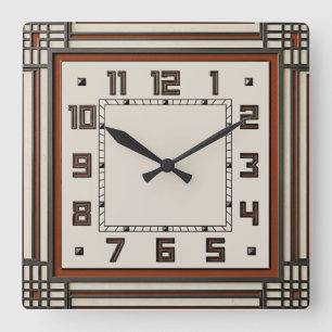 Art Deco Rot Quadratische Wanduhr