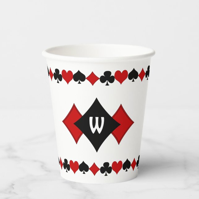 Art Deco Rot und Black Card Anzug Mit Monogramm Pappbecher (Vorderseite)