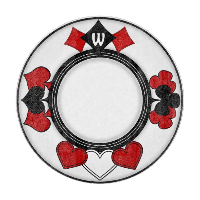 Art Deco Rot und Black Card Anzug Mit Monogramm Schneidebrett (Vorderseite)