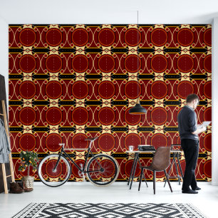 Art Deco Rot und Schwarzes Rundmuster Tapete