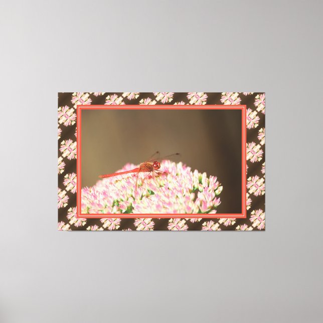 Art Deco Rote Koralle Dragonfly Leinwanddruck (Vorderseite)