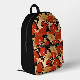 Art Deco Rote Mohnblumen Personalisiert Bedruckter Rucksack