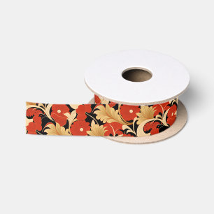 Art Deco Rote Mohnblumen Satinband