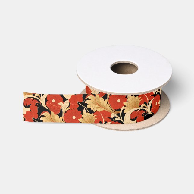 Art Deco Rote Mohnblumen Satinband (Spule)