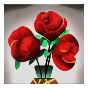 Art-Deco-Rote Rosen im Vase Abstrakt Art Poster