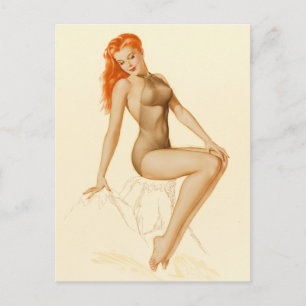 Art Deco Rotschopf Pin-Up Postkarte