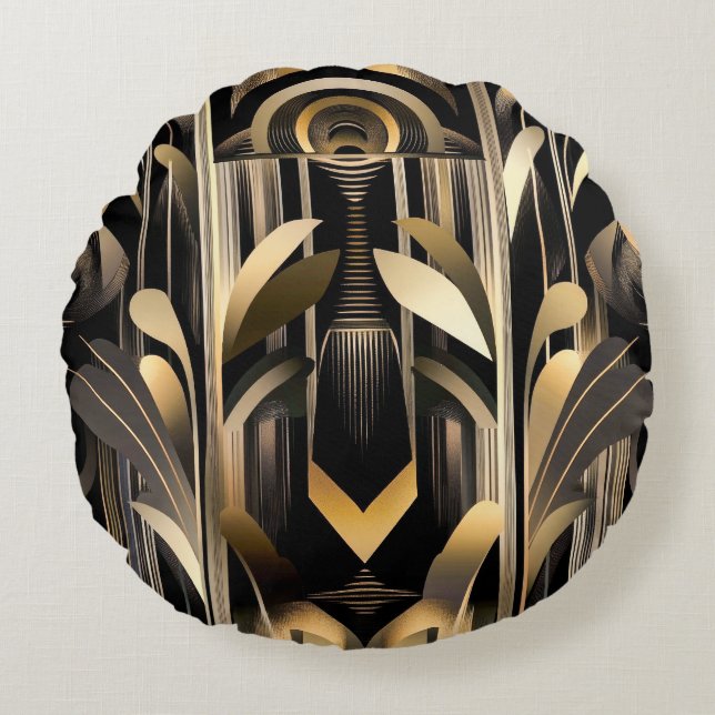 Art Deco Round Pillow Rundes Kissen (Vorderseite)