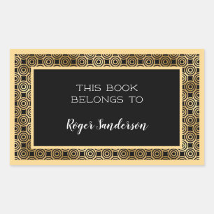 Art Deco Runden Schwarz-Gold-Foil-Buchzeichen Rechteckiger Aufkleber