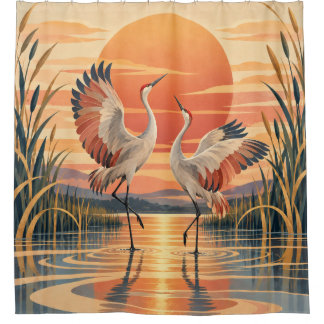 Art Deco Sandhill Kranich Tanz  Duschvorhang