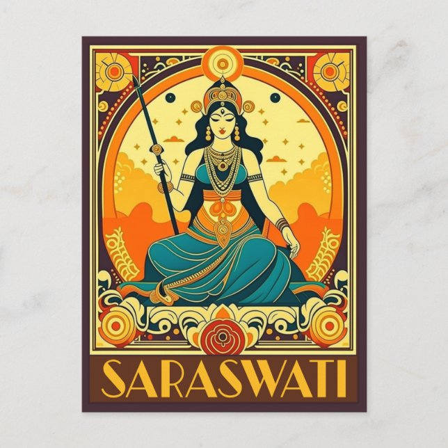 Art Deco Saraswati Postkarte (Vorderseite)