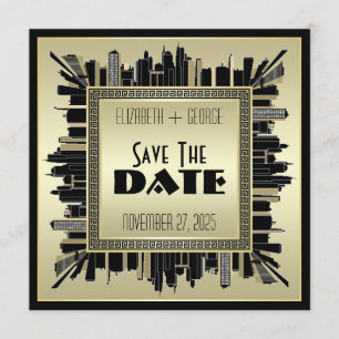 Art Deco Save the Date Champagne Gold Gatsby Glam Einladung