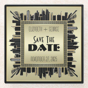 Art Deco Save the Date Champagne Gold Gatsby Glam Glasuntersetzer