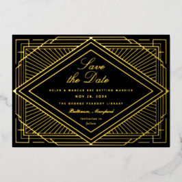 Art Deco Save the Date Landschaft Folieneinladung
