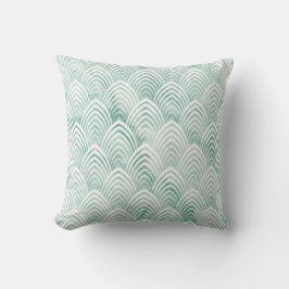 Art Deco Scales Aqua Mint White Geometry Marmor Kissen