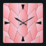 Art Deco Scales Design Pink Square Wall Clock Quadratische Wanduhr<br><div class="desc">Wall clock art deco design that you can customise with any text of your choice. Should you require any help with customising then contact us through the link on this page. Art deco clock.</div>
