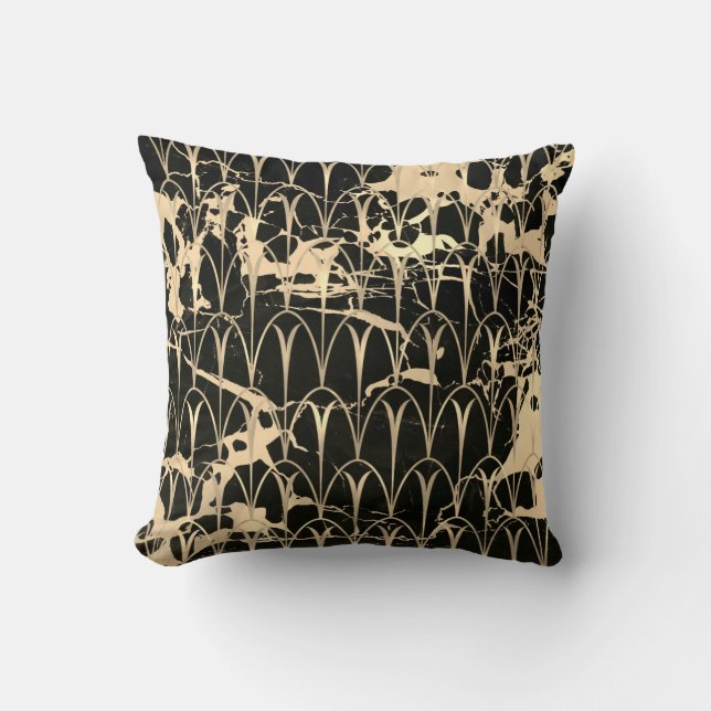 Art Deco Scales Geometry Black Sepia Gold Marbella Kissen (Vorderseite)