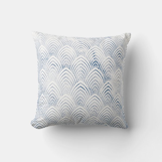Art Deco Scales Gray Blue White Geometry Marmor Kissen (Vorderseite)