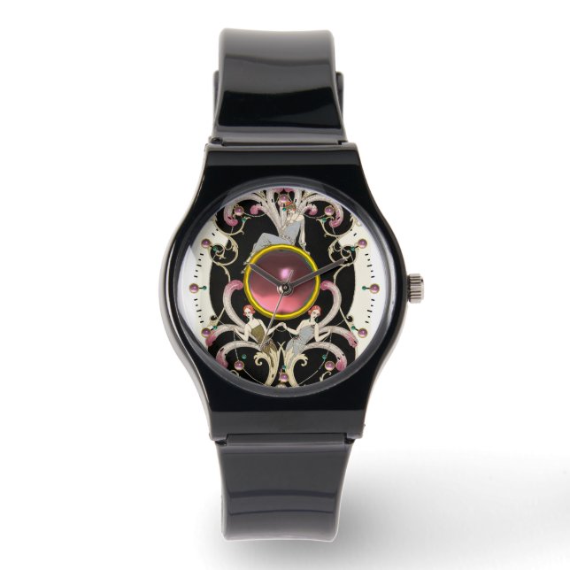 ART DECO SCHAUTY FASHION PINK GEMSTONE ARMBANDUHR (Vorderseite)