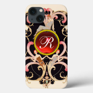 ART DECO SCHAUTY FASHION RED RUBY GEMSTONE MONOGRA iPhone 13 HÜLLE