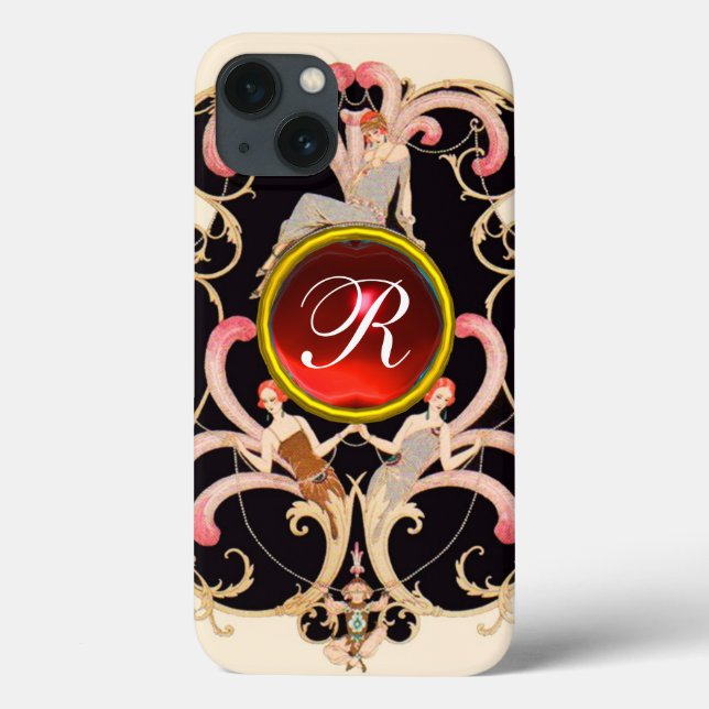 ART DECO SCHAUTY FASHION RED RUBY GEMSTONE MONOGRA Case-Mate iPhone HÜLLE (Rückseite)