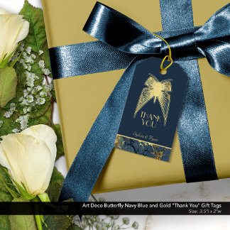 Art Deco Schmetterling Blau Gold "Danke" Geschenkanhänger