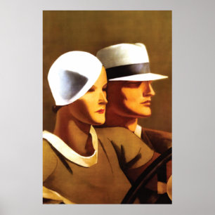 Art Deco Schönes Paar beim Fahren Poster