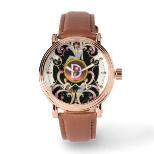 ART DECO SCHÖNHEIT FASHION PINK GEMSTONE MONOGRAMM ARMBANDUHR
