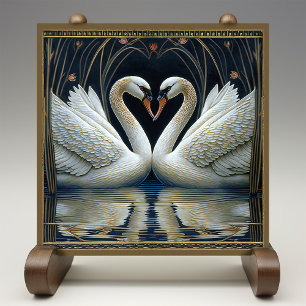 Art Deco Schwäne Wanddekoration Art Nouveau Schwan Fliese