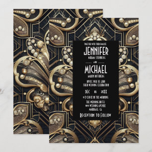 Art Deco Schwarz & Gold Diamant Hochzeitseinladung Einladung